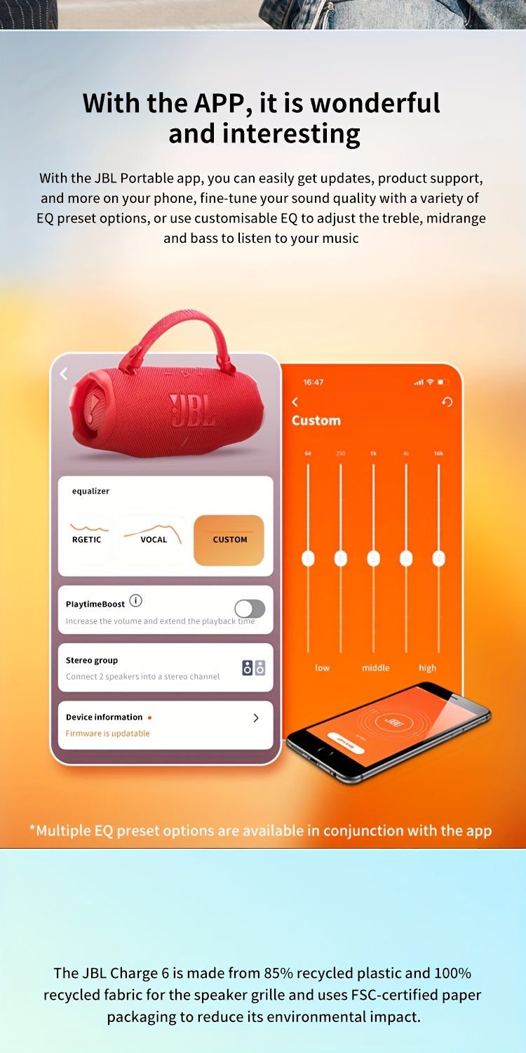 JBL Charge 6 – Altavoz Bluetooth portátil profesional