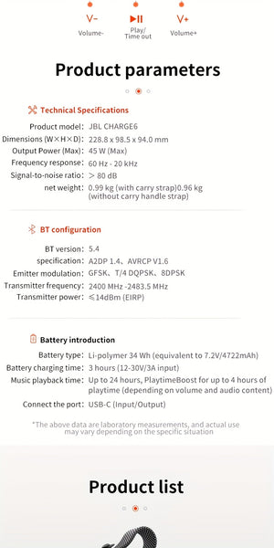 JBL Charge 6 – Altavoz Bluetooth portátil profesional
