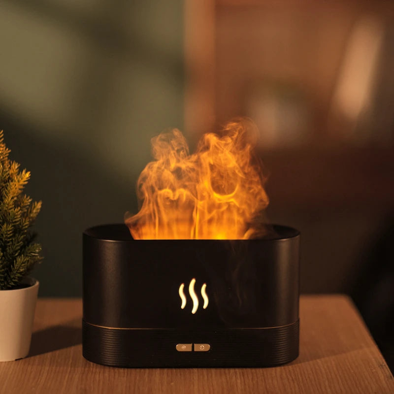 Difusor de Aroma y Humidificador Ultrasónico con Lámpara de Llama de Siete Colores