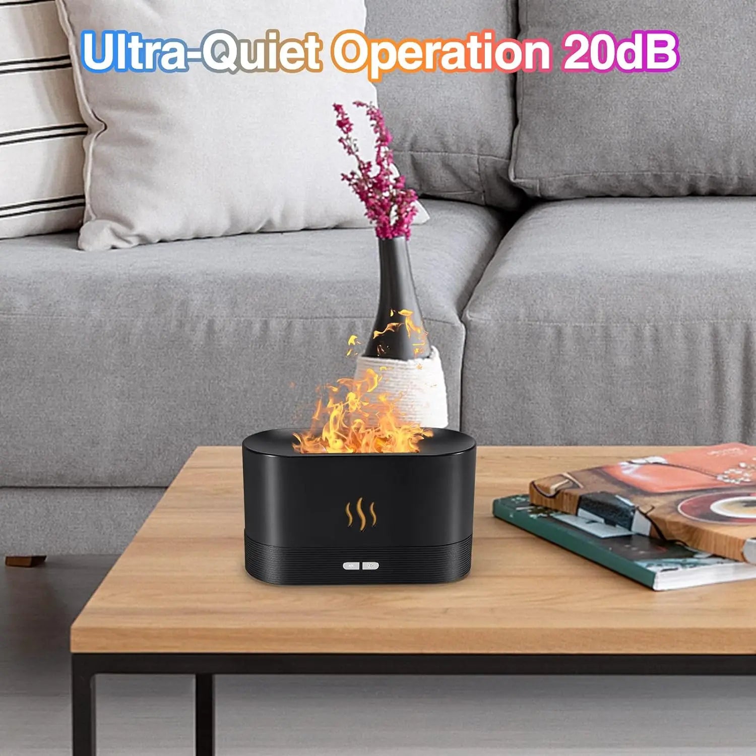 Difusor de Aroma y Humidificador Ultrasónico con Lámpara de Llama de Siete Colores