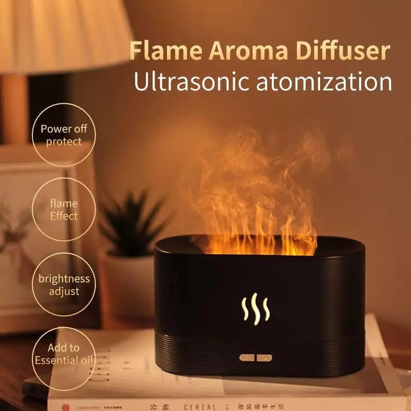 Difusor de Aroma y Humidificador Ultrasónico con Lámpara de Llama de Siete Colores