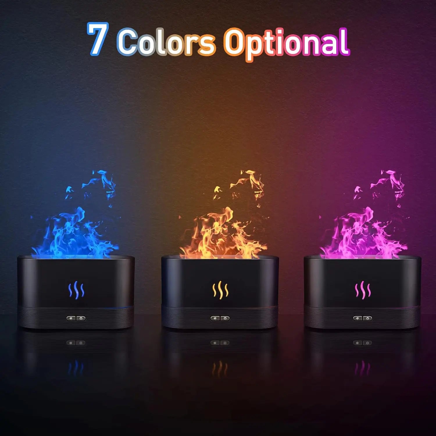 Difusor de Aroma y Humidificador Ultrasónico con Lámpara de Llama de Siete Colores