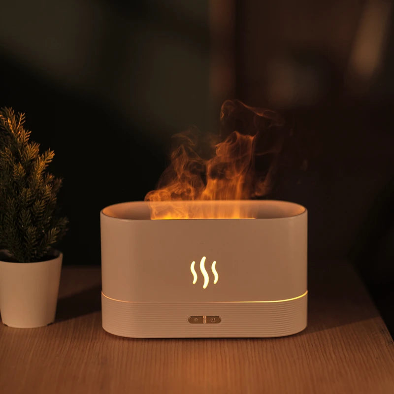 Difusor de Aroma y Humidificador Ultrasónico con Lámpara de Llama de Siete Colores
