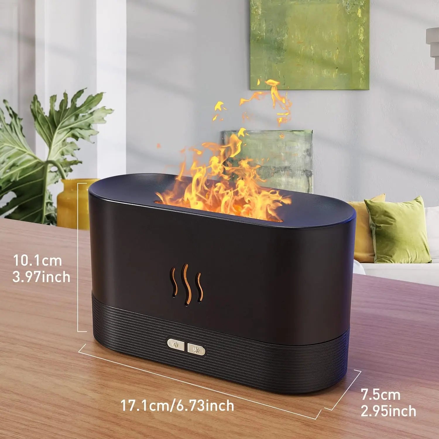 Difusor de Aroma y Humidificador Ultrasónico con Lámpara de Llama de Siete Colores
