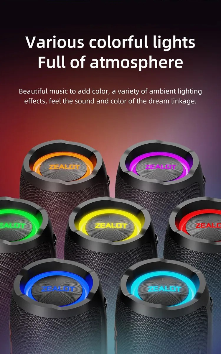 Bocina Bluetooth Zealot S76 50w Luz Subwoofer Tws Usb Ipx6