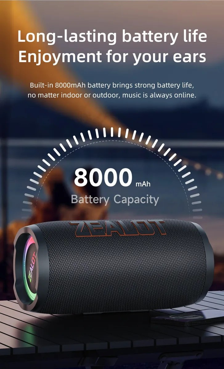 Bocina Bluetooth Zealot S76 50w Luz Subwoofer Tws Usb Ipx6