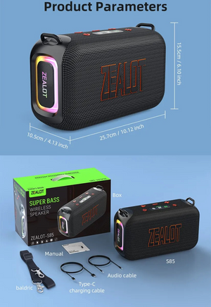 Bocina Bluetooth Zealot S85 50w Luz Rgb Usb Ipx6 Subwoofer